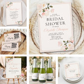 Beige Pink Floral Pattern Bridal Shower 招待状