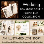 Beige Whimsical Watercolor Romantic Couple Wedding 招待状