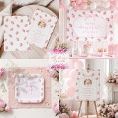 Strawberry First Birthday Welcome Sign Berry Sweet ポスター