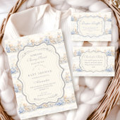 Berry Sweet Blue Toile Nursery Baby Shower 招待状