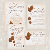 Rustic Birch Bark Carved Heart Autumn Leaves 出欠カード