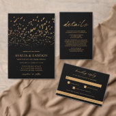 羽エレガント黒と金ゴールドの鳥結婚 招待状 (この独立クリエイターのコレクションをカスタマイズ。)