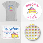 ハッピーバースデーピンクケーキスライスキャンドルパーティーの好意 クッション