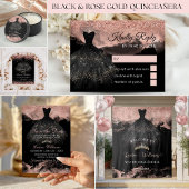 Black & Rose Gold Princess Quinceañera プレイスカード
