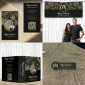 Elegant Tan & Black Floral Photo QR Code Logo 名刺