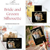 金ゴールドと黒の花嫁と花婿の形状の写真結婚の セーブザデート