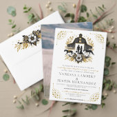 ブラック&金ゴールドカントリーウェディングと詳細 招待状 (この独立クリエイターのコレクションをカスタマイズ。テスト)