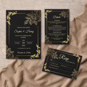 Elegant Black and Gold Wedding  出欠カード (この独立クリエイターのコレクションをカスタマイズ。)