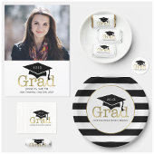 黒と金ゴールドの写真の卒業発表 案内状