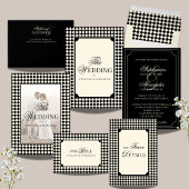 Vintage Black Checkered Old Money Photo Wedding 招待状