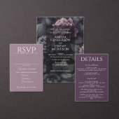 黒と紫のムーディフローラ(詳細付き) 招待状 (この独立クリエイターのコレクションをカスタマイズ。)