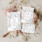 Black and White Floral Bow Wedding 出欠カード