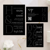 Modern Black and White Monogram Minimalist Wedding 招待状