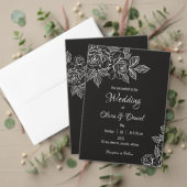ムーディブラックとホワイト牡丹のスケッチ結婚式の招待 招待状 (この独立クリエイターのコレクションをカスタマイズ。テスト)