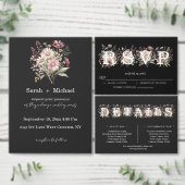 Black and White Spring Floral Wedding Invitation 招待状 (この独立クリエイターのコレクションをカスタマイズ。)