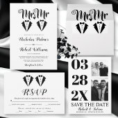 Modern black and white two photo gay Save the Date ポストカード