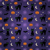 黒猫のかぼちゃ 紫のハロウィンパーティー  招待状