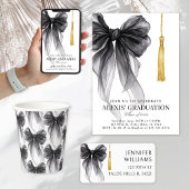 Black Bow Coquette Graduation Cap Return Address ラベル