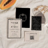 Classy Black Ivory Old Money Retro QR Code Wedding 招待状