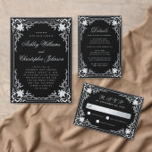ブラックフェイクシルバーヴィンテージエレガントスクリプ結婚ト 出欠カード (この独立クリエイターのコレクションをカスタマイズ。)