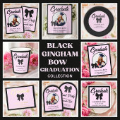Black Gingham Bow Graduation Party 招待状