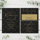 天空の黒と金ゴールドの結婚写真 オールインワン招待状 (この独立クリエイターのコレクションをカスタマイズ。)