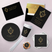 男性70番目の誕生日エレガントヴィンテージブラック金ゴールドクレスト ワインラベル