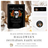 Elegant Gothic Floral Skull Halloween Gold 箔招待状