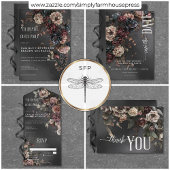 ブラックMoody Gothicの花とミスト結婚ーズ サンキューカード