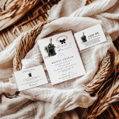 Black Satin Bow Pearls Bridal Shower 招待状