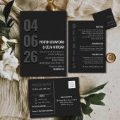 Blackout Minimalist Wedding Save the Date Card 招待状