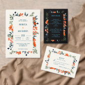 ブルーミングボタニカルオレンジ結婚フローラ 出欠カード (この独立クリエイターのコレクションをカスタマイズ。)