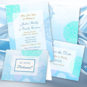 青グラデーション、ティール(緑がかった色)、白マンダラベビーシャワー 招待状