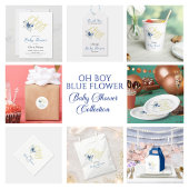 Blue & Gold “Oh Boy” Gold Typography Baby Shower ラウンドシール