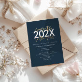 青と金ゴールドモダンの写真の卒業 招待状