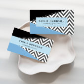 灰色のジグザグ、灰色のシェブロン、ジグザグのパターン、青 名刺