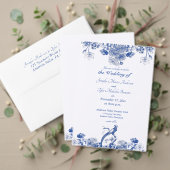 青と白のフローラ中国パタ結婚ーン カード (この独立クリエイターのコレクションをカスタマイズ。テスト)