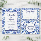 青エレガントと白のトイルフローラ ペーパープレート (この独立クリエイターのコレクションをカスタマイズ。)