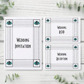 ブルーアールデコ結婚デザイン ポスター (この独立クリエイターのコレクションをカスタマイズ。)