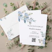 Elegant Blue Floral Wedding RSVP Card with QR Code (この独立クリエイターのコレクションをカスタマイズ。テスト)