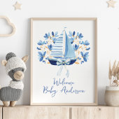 Blue Boats & Bows Baby Shower ラベル