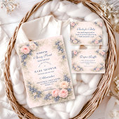 Blue Bow Blueberry Baby Shower 招待状