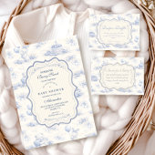 Blue Bow Blueberry Garden Baby Shower 招待状