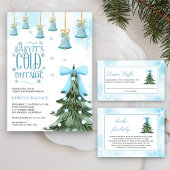 ベビー冬の外で寒いブルーボウ赤ちゃんシャワー 招待状