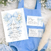 It's a Boy Blue Bow Floral Baby Shower 招待状