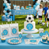 青と白のサッカーボールの誕生日パーティー 招待状