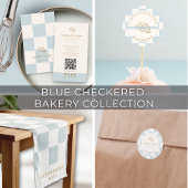 Pale Blue Checkered Cafe Croissant Bakery ラウンドシール