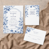 Elegant Blue Chinoiserie Floral Botanical Wedding スタンダードランチョンナプキン (この独立クリエイターのコレクションをカスタマイズ。)