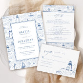 Elegant Coastal Blue Toile Wedding Photo セーブザデート