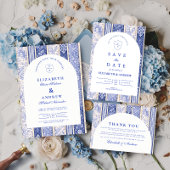 Blue Delft Tile Patchwork Wedding 招待状